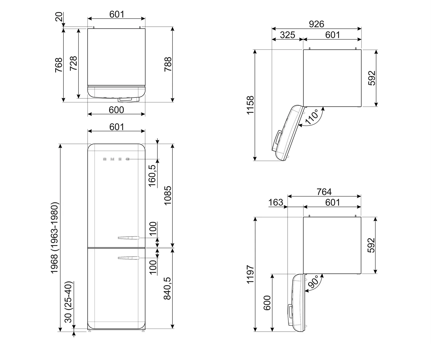 SMEG FAB32LBL5 Standkühlschrank Schwarz Retro-Design (Türanschlag links) – Miniatur 2