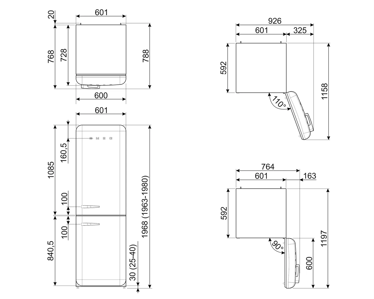 SMEG FAB32RBL5 Standkühlschrank Schwarz Retro-Design (Türanschlag rechts) – Miniatur 2